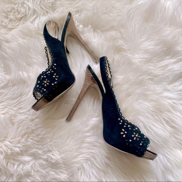 Guess Pumps GW Boardy Stacked Wooden Heel Peep Toe Sandal - Picture 2 of 11